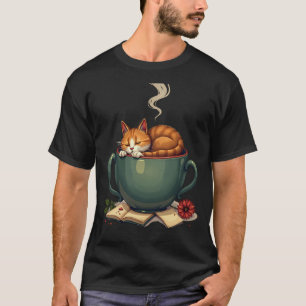 Tired Cat Coffee Addict Morning Grind Retro Sticke T-Shirt