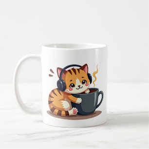 Tired Cat Coffee Addict Morning Routine Kawaii Vec Mug
