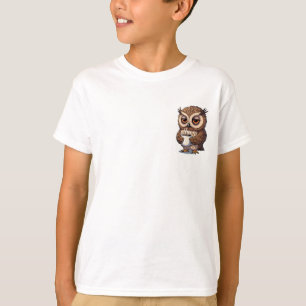 Tired Coffee Drinking Owl Illustration Kids T-Shirt