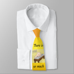 Tired little pink pig asleep on his desk neck tie