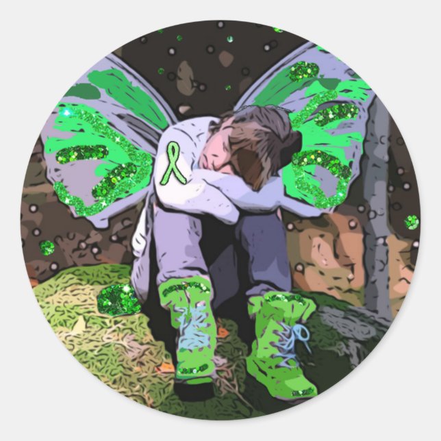 Tired Lyme Disease Warrior with Angel Wings Button Classic Round Sticker (Front)