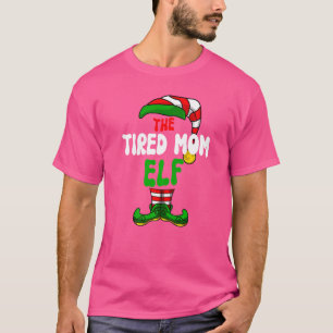 Tired Mum Elf Pajama Matching Group Christmas Holi T-Shirt