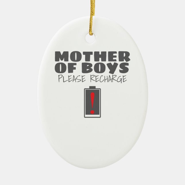 Tired Mum Mother of Boys Please Recharge Gift Ceramic Tree Decoration (Front)