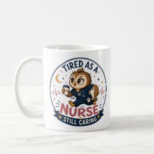Tired Nurse Owl Cartoon Illustration Coffee Mug