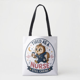 Tired Nurse Owl Cartoon Illustration Tote Bag
