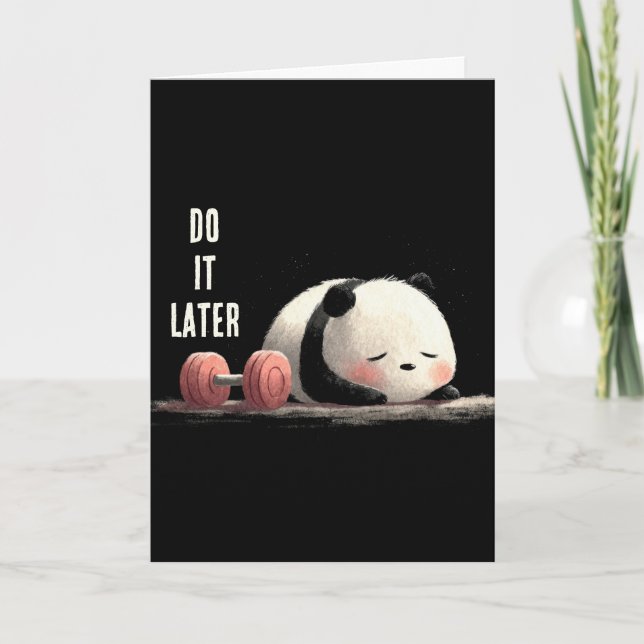 Tired Panda Gym – Cute Funny Workout Art Card (Front)
