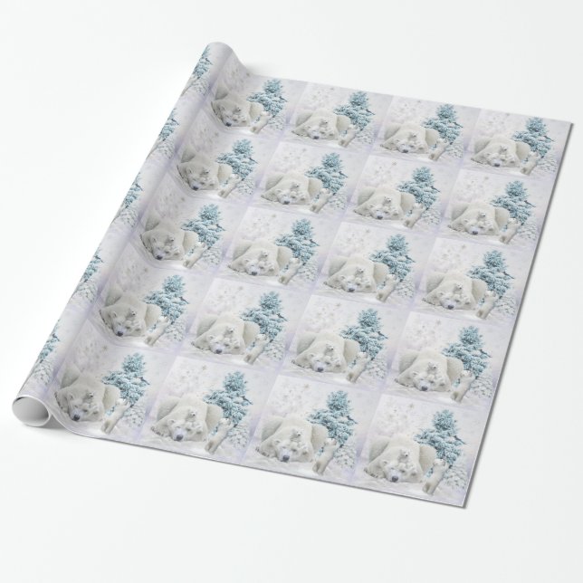 Tired Polar Bear Mother With Babies Wrapping Paper (Unrolled)