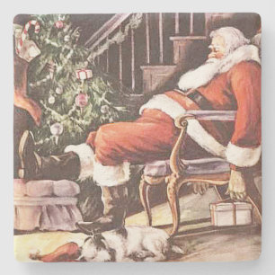 Tired Santa Claus Christmas Stone Coaster