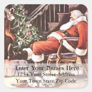 Tired Santa Vintage Address Label