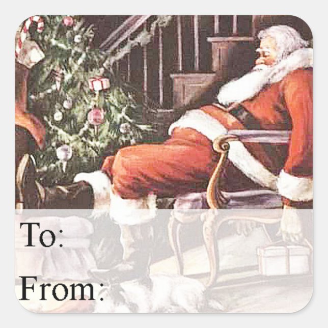 Tired Santa Vintage Gift Tag (Front)