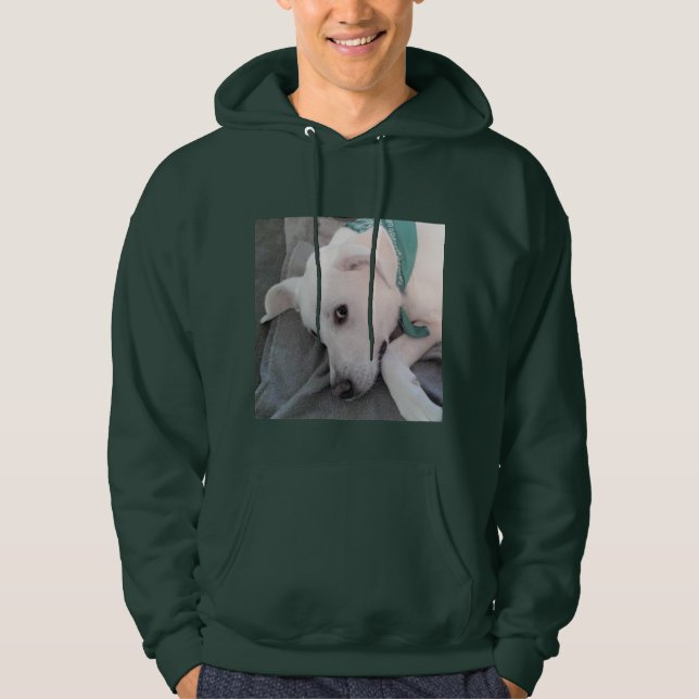 Tired St Patricks Day Dog Wearing Green T-Shirt Hoodie (Front)