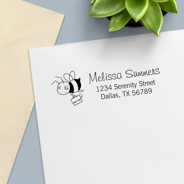 Tired Stressed Bee Holding Briefcase Address Self-inking Stamp (Creator Uploaded)