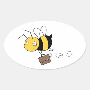 Tired Stressed Bee Holding Briefcase Oval Sticker