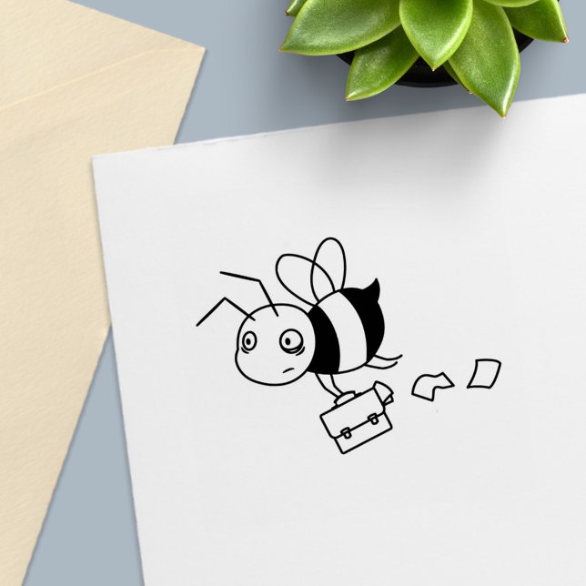 Tired Stressed Bee Holding Briefcase Self-inking Stamp (Creator Uploaded)