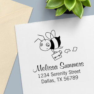 Tired Stressed Worker Bee Holding Briefcas Address Self-inking Stamp