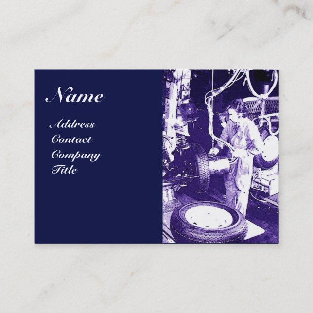 TIRES, AUTOMOTIVE,Car Repair Garage, Monogram Blue Business Card (Front)