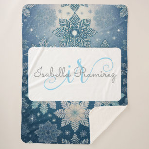 Tirrinia Snowflake Pattern with Monogram & Name Sherpa Blanket
