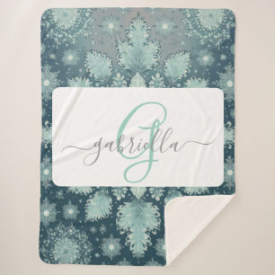 Tirrinia Snowflake Pattern with Monogram & Name Sherpa Blanket