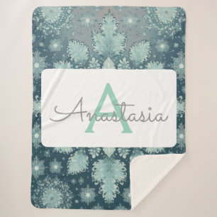 Tirrinia Snowflake Pattern with Monogram & Name Sherpa Blanket