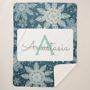 Tirrinia Snowflake Pattern with Monogram & Name Sherpa Blanket