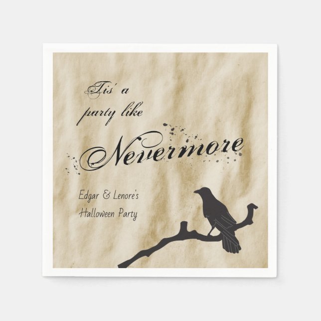 Tis' a Party Like Nevermore Raven Halloween Napkin (Front)