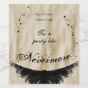 Tis' a Party Like Nevermore Raven Wings Halloween Wine Label
