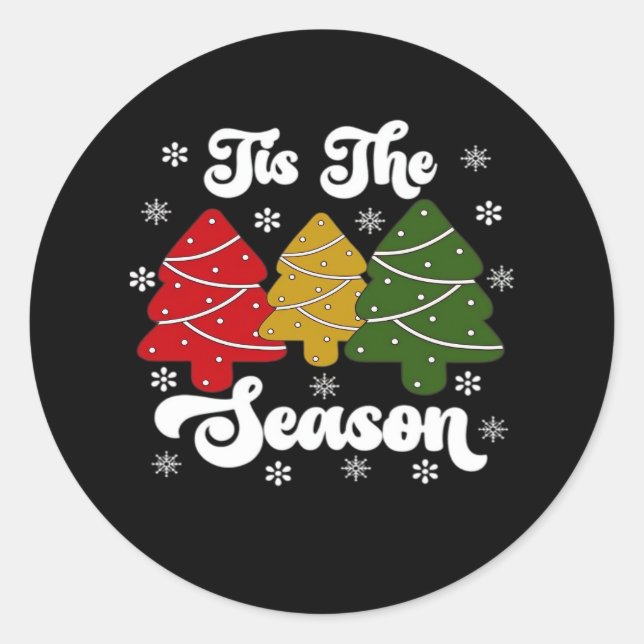 Tis Season Christmas Tree Debbie Cool Unique Classic Round Sticker (Front)
