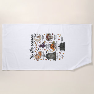 Tis Season Halloween Witch Pumpkin Skull_1 Beach Towel
