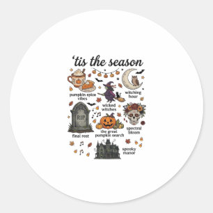 Tis Season Halloween Witch Pumpkin Skull_1 Classic Round Sticker