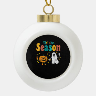 Tis Season Pumpkin Leaf Latte Fall Softball Ceramic Ball Christmas Ornament