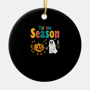 Tis Season Pumpkin Leaf Latte Fall Softball Ceramic Tree Decoration