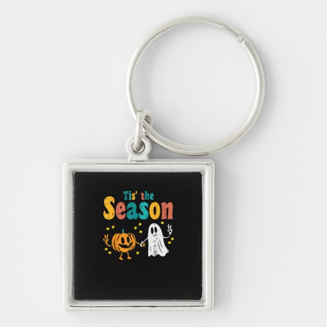 Tis Season Pumpkin Leaf Latte Fall Softball Key Ring (Front)