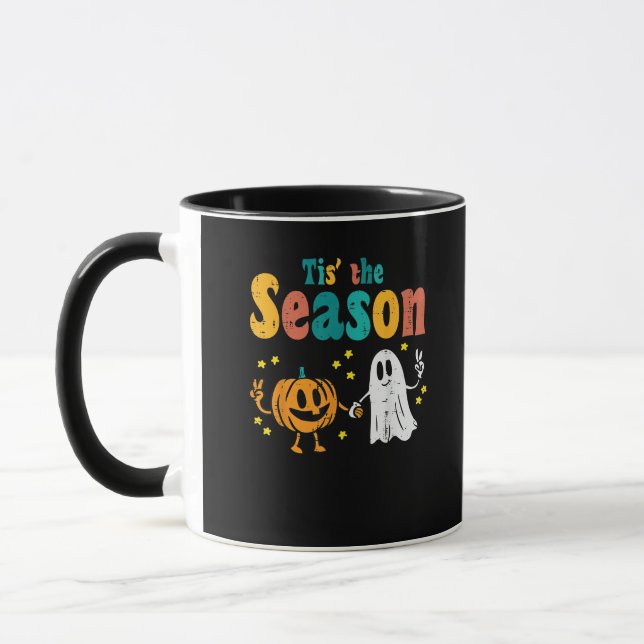 Tis Season Pumpkin Leaf Latte Fall Softball Mug (Left)