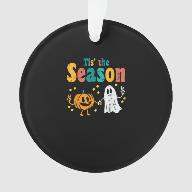 Tis Season Pumpkin Leaf Latte Fall Softball Ornament (Front)