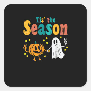 Tis Season Pumpkin Leaf Latte Fall Softball Square Sticker