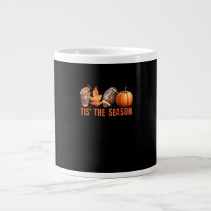 Tis Season Pumpkin Leaf Latte Fall Thanksgiving Fo Large Coffee Mug