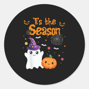 Tis Season Pumpkin Retro Groovy Vintage Halloween Classic Round Sticker
