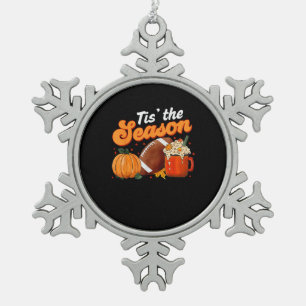 Tis Season Pumpkin Spice Latte Halloween Fall Foot Snowflake Pewter Christmas Ornament
