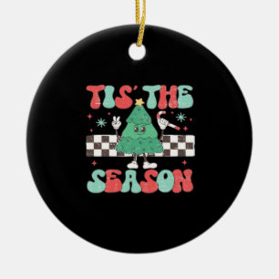 Tis Season Retro Womans Holiday Ceramic Tree Decoration