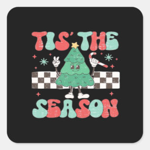 Tis Season Retro Womans Holiday Square Sticker