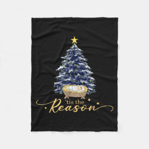 Tis The Reason Nativity Christmas Baby Jesus Catho Fleece Blanket