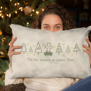 TIS THE REASON Nativity & Cross Multi Christmas Lumbar Cushion