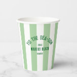 Tis The Sea Son Custom Beach Christmas Gree Stripe Paper Cups<br><div class="desc">The ’Tis The Sea-Son Custom Beach Christmas Green Stripe Paper Cups add festive fun and personalised flair to your holiday gatherings. Featuring a playful green stripe design with customisable beach name and year, these durable paper cups are perfect for serving cocktails, cocoa, or cold drinks. Convenient and disposable yet stylish,...</div>