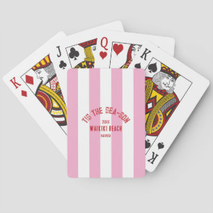 Tis The Sea Son Custom Beach Christmas Pink Stripe Playing Cards