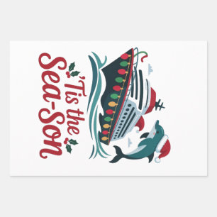 Tis The Sea-son Family Matching Cruising Ship  Wrapping Paper Sheet