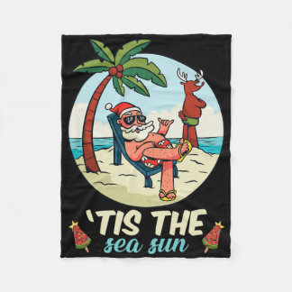 Tis The Sea-sun Christmas In July Beach Summer Chr Fleece Blanket