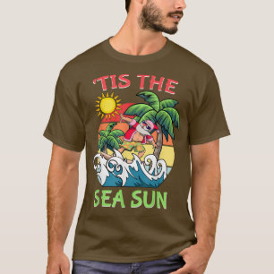 Tis The Sea Sun Christmas In July Santa Surfing Su T-Shirt