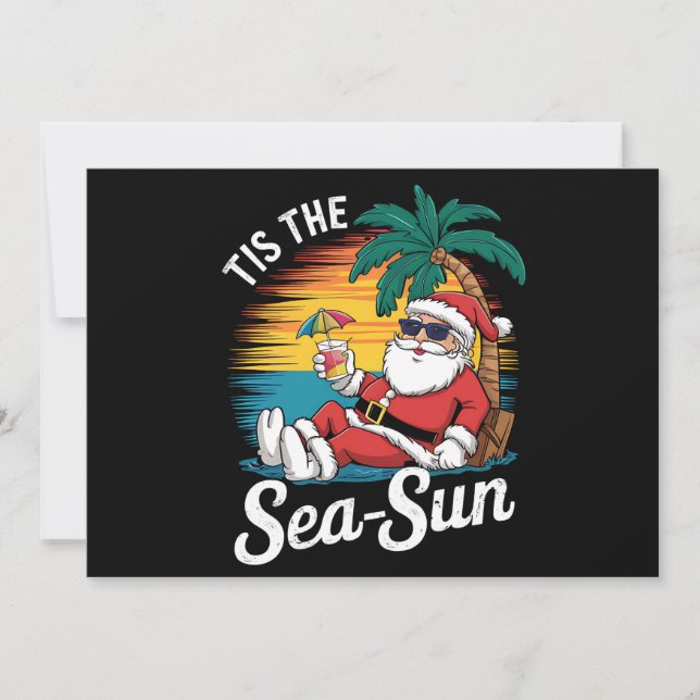 Tis The Sea Sun Santa Beach Christmas In Juy  Invitation (Front)