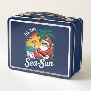 Tis The Sea Sun Santa Beach Christmas In Juy  Metal Lunch Box