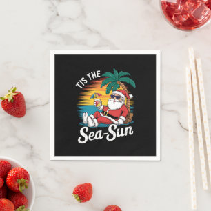 Tis The Sea Sun Santa Beach Christmas In Juy Napkin